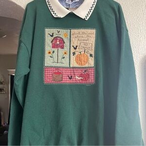 Vintage Green Sweatshirt with Embroidered Design